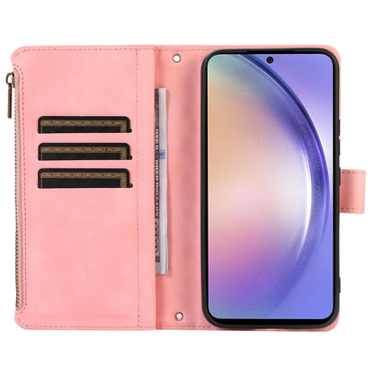 For Samsung Galaxy A54 5G Zipper Pocket 9 Card Slots Leather Phone Case Rhombus Imprint Wallet Stand Cover