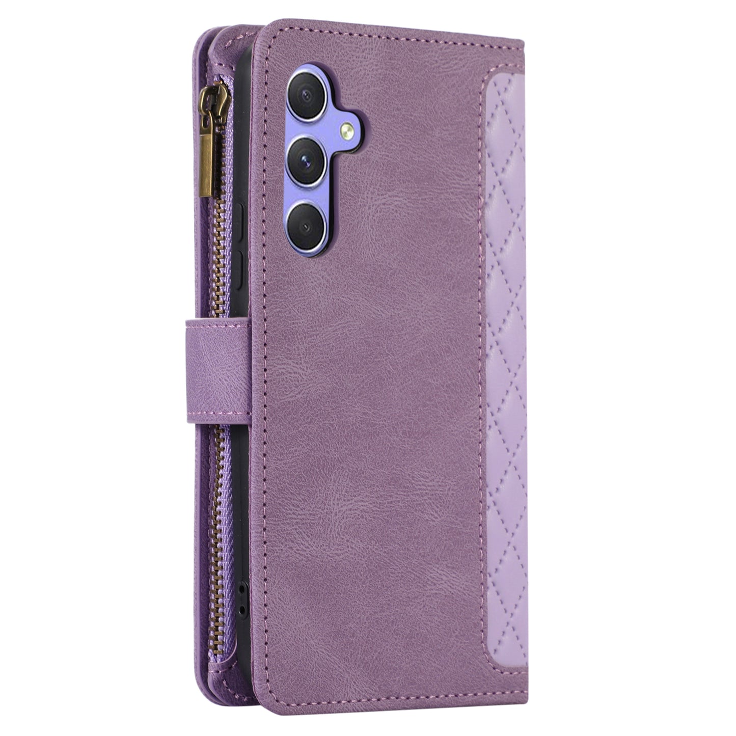 For Samsung Galaxy A54 5G Zipper Pocket 9 Card Slots Leather Phone Case Rhombus Imprint Wallet Stand Cover