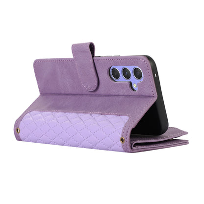 For Samsung Galaxy A54 5G Zipper Pocket 9 Card Slots Leather Phone Case Rhombus Imprint Wallet Stand Cover