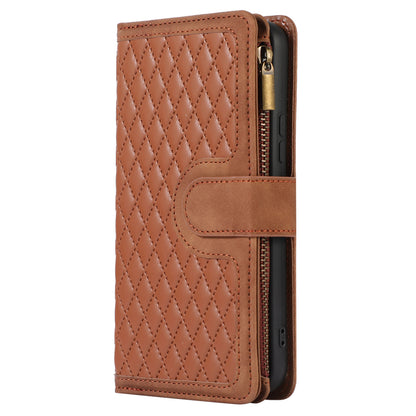 For Samsung Galaxy A54 5G Zipper Pocket 9 Card Slots Leather Phone Case Rhombus Imprint Wallet Stand Cover