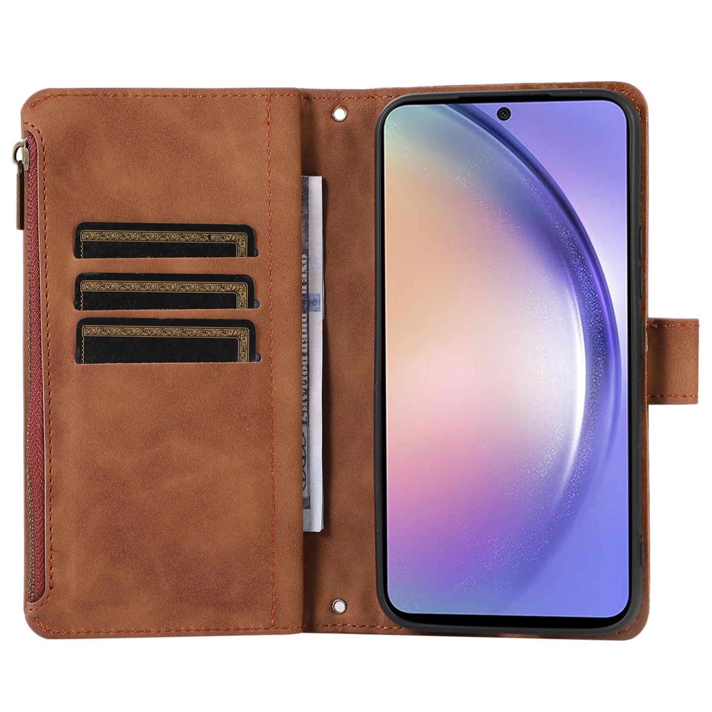 For Samsung Galaxy A54 5G Zipper Pocket 9 Card Slots Leather Phone Case Rhombus Imprint Wallet Stand Cover