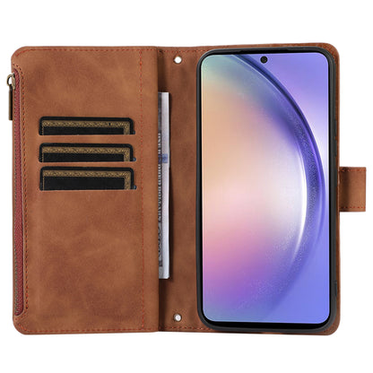 For Samsung Galaxy A54 5G Zipper Pocket 9 Card Slots Leather Phone Case Rhombus Imprint Wallet Stand Cover