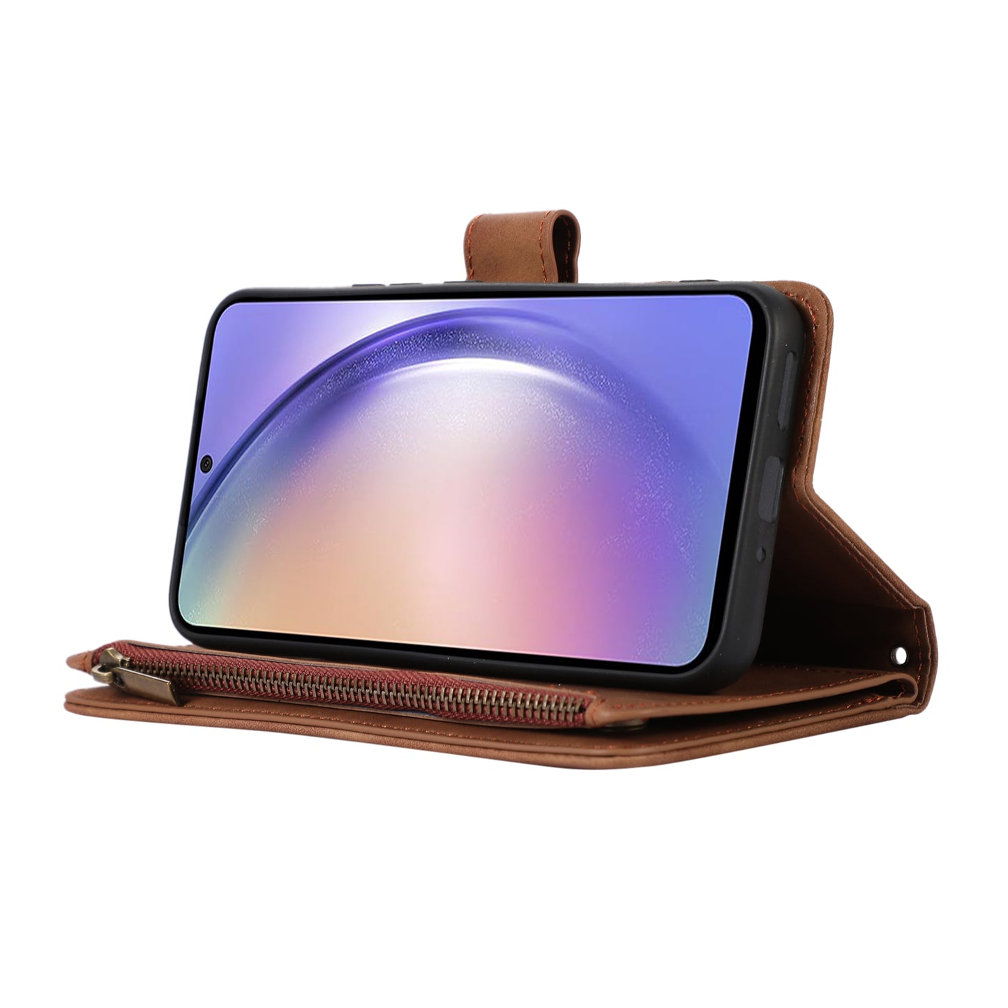 For Samsung Galaxy A54 5G Zipper Pocket 9 Card Slots Leather Phone Case Rhombus Imprint Wallet Stand Cover