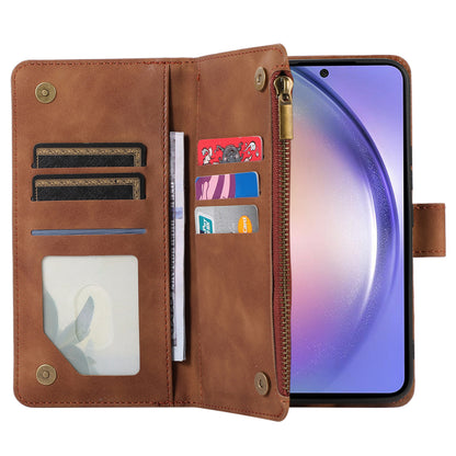 For Samsung Galaxy A54 5G Zipper Pocket 9 Card Slots Leather Phone Case Rhombus Imprint Wallet Stand Cover