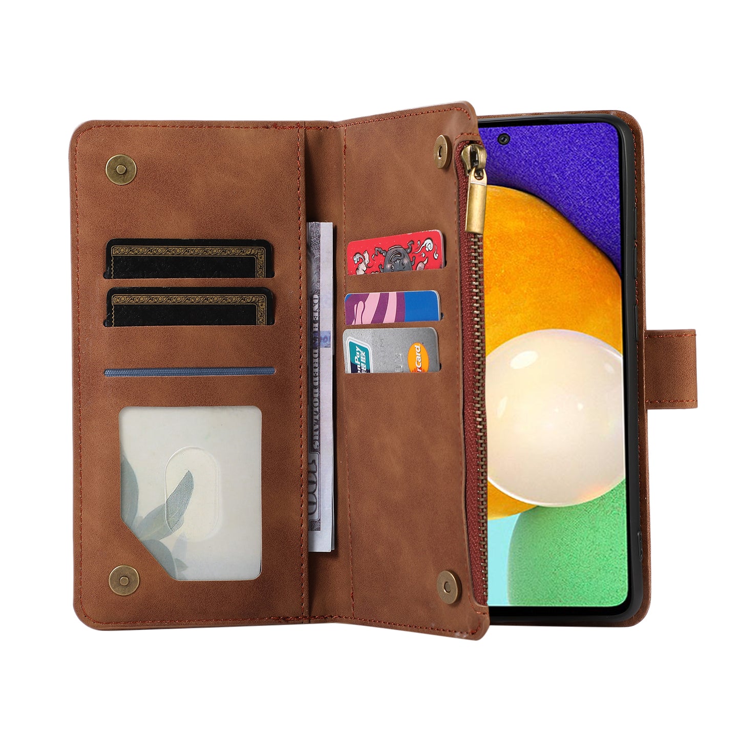 For Samsung Galaxy A13 5G / A13 4G PU Leather Zipper Pocket Wallet Shell 9 Card Slots Rhombus Imprint Stand Phone Case