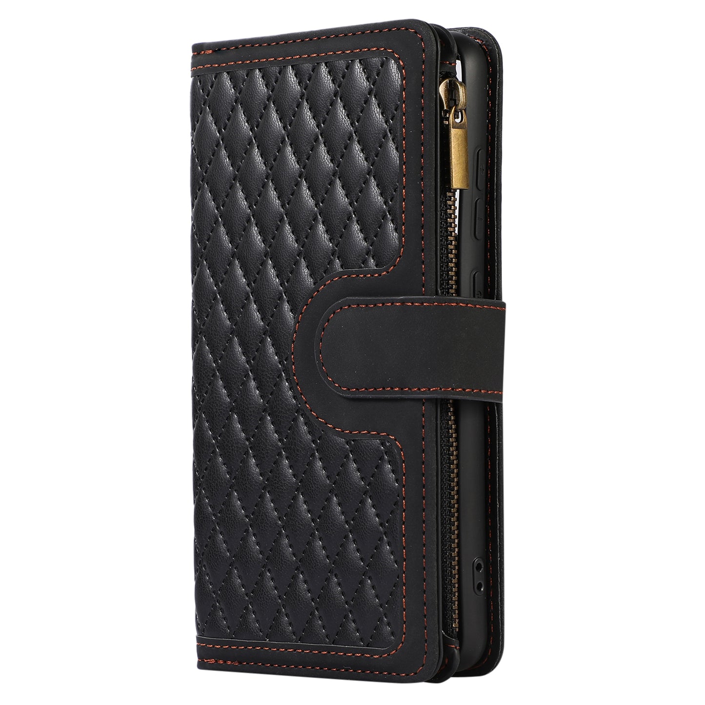 For Samsung Galaxy A13 5G / A13 4G PU Leather Zipper Pocket Wallet Shell 9 Card Slots Rhombus Imprint Stand Phone Case