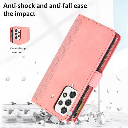 For Samsung Galaxy A13 5G / A13 4G PU Leather Zipper Pocket Wallet Shell 9 Card Slots Rhombus Imprint Stand Phone Case