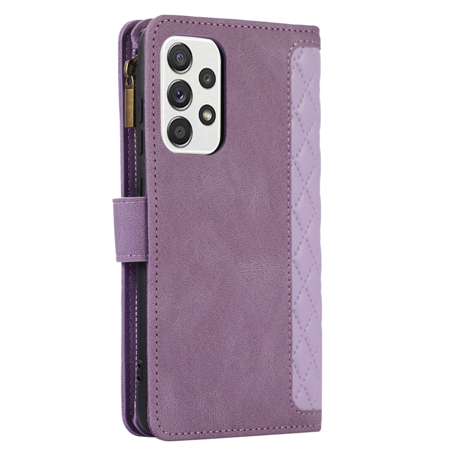 For Samsung Galaxy A13 5G / A13 4G PU Leather Zipper Pocket Wallet Shell 9 Card Slots Rhombus Imprint Stand Phone Case