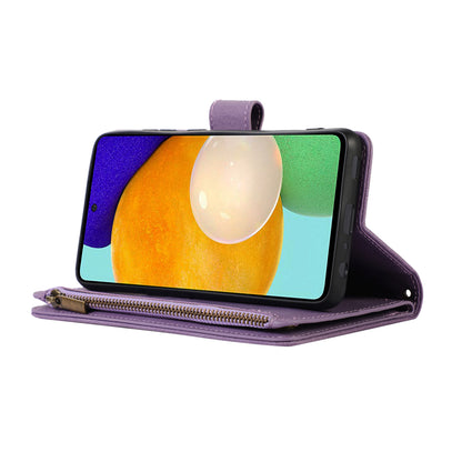 For Samsung Galaxy A13 5G / A13 4G PU Leather Zipper Pocket Wallet Shell 9 Card Slots Rhombus Imprint Stand Phone Case