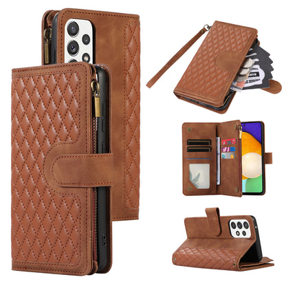 For Samsung Galaxy A23 4G / A23 5G (Global Version) Zipper Pocket Phone Case Imprinted Leather Wallet Stand Cover with 9 Card Slots