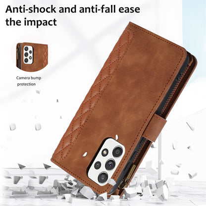 For Samsung Galaxy A23 4G / A23 5G (Global Version) Zipper Pocket Phone Case Imprinted Leather Wallet Stand Cover with 9 Card Slots