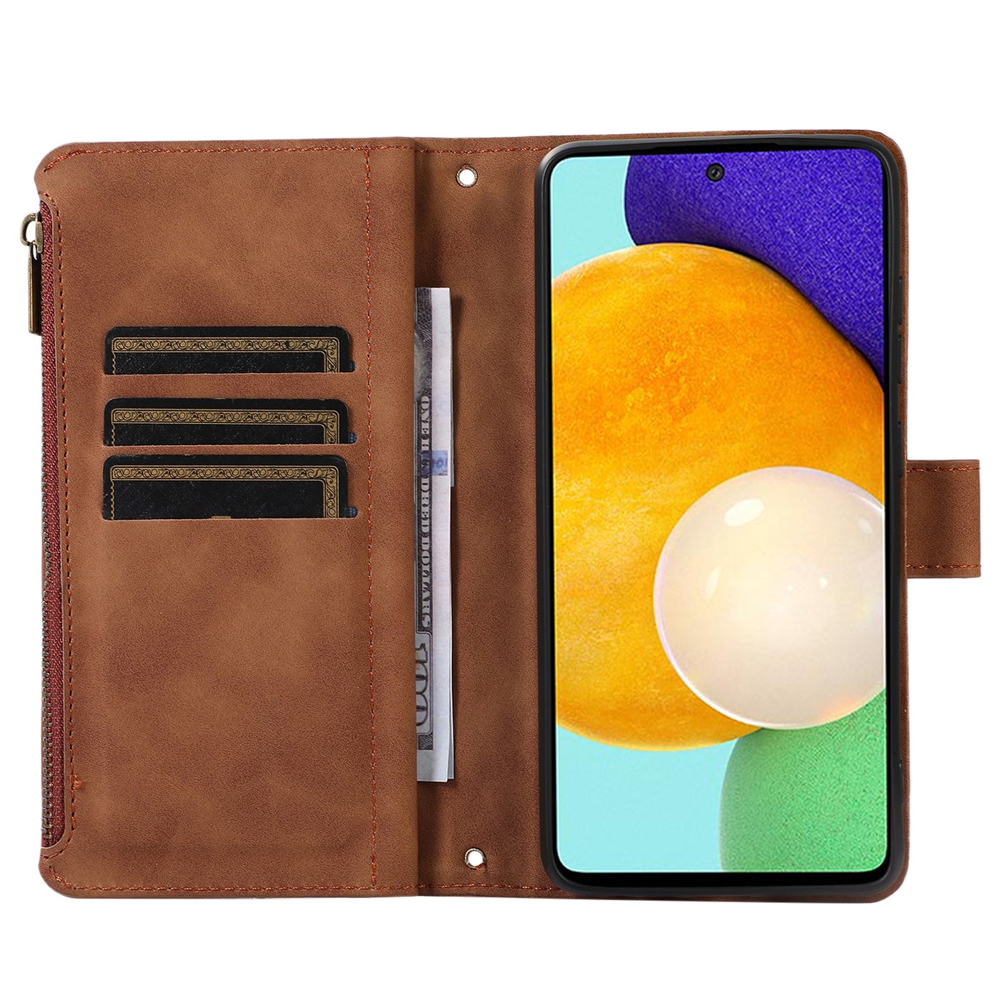 For Samsung Galaxy A23 4G / A23 5G (Global Version) Zipper Pocket Phone Case Imprinted Leather Wallet Stand Cover with 9 Card Slots