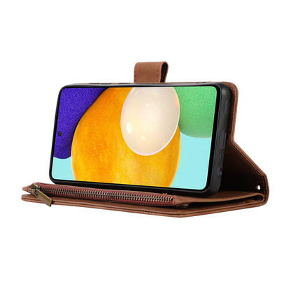 For Samsung Galaxy A23 4G / A23 5G (Global Version) Zipper Pocket Phone Case Imprinted Leather Wallet Stand Cover with 9 Card Slots