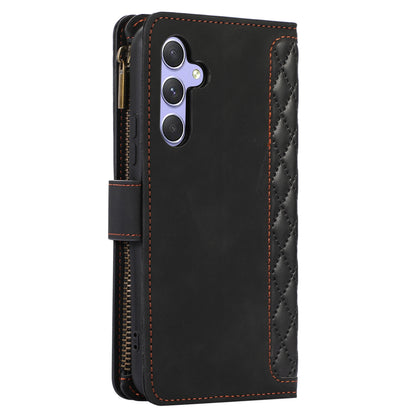 For Samsung Galaxy A24 4G Zipper Pocket Wallet Stand Phone Case 9 Card Slots Imprinted Leather Shell