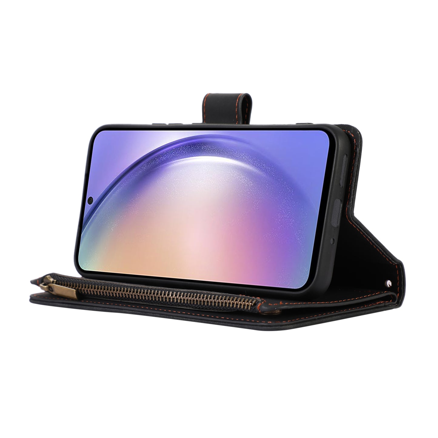 For Samsung Galaxy A24 4G Zipper Pocket Wallet Stand Phone Case 9 Card Slots Imprinted Leather Shell