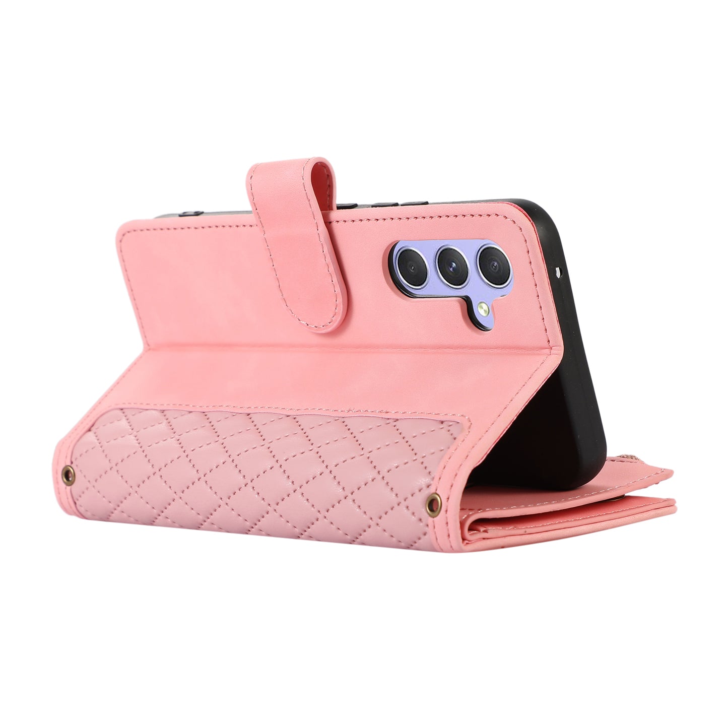 For Samsung Galaxy A24 4G Zipper Pocket Wallet Stand Phone Case 9 Card Slots Imprinted Leather Shell