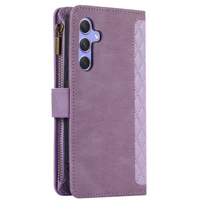 For Samsung Galaxy A24 4G Zipper Pocket Wallet Stand Phone Case 9 Card Slots Imprinted Leather Shell
