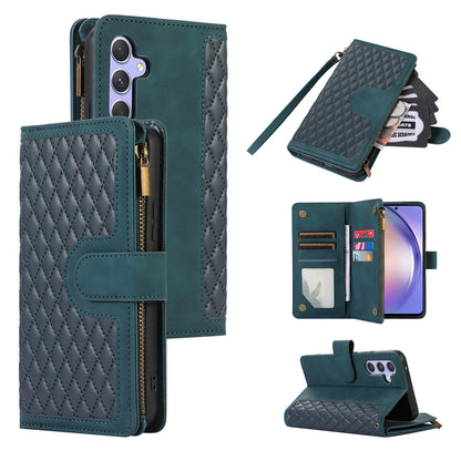 For Samsung Galaxy A24 4G Zipper Pocket Wallet Stand Phone Case 9 Card Slots Imprinted Leather Shell