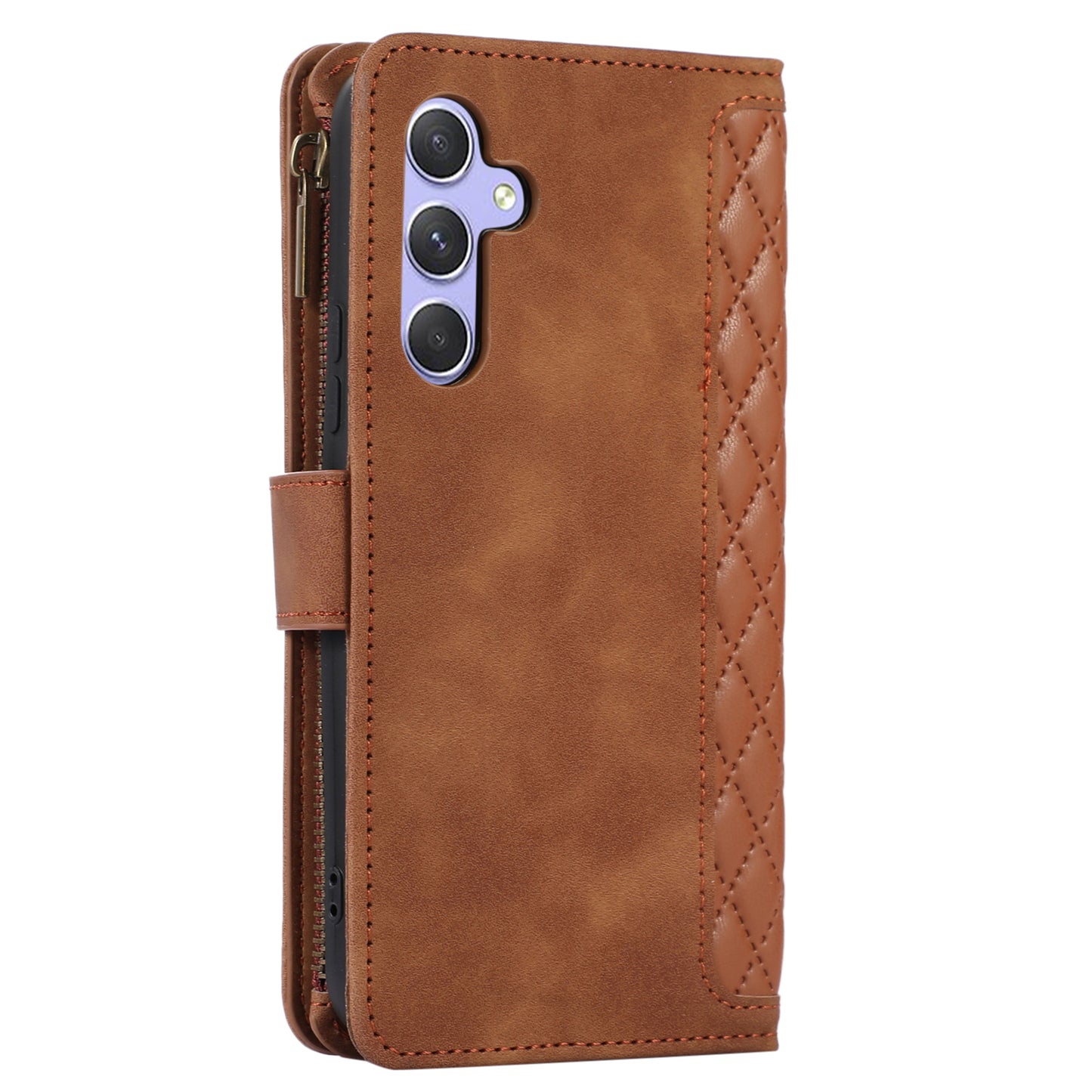 For Samsung Galaxy A24 4G Zipper Pocket Wallet Stand Phone Case 9 Card Slots Imprinted Leather Shell