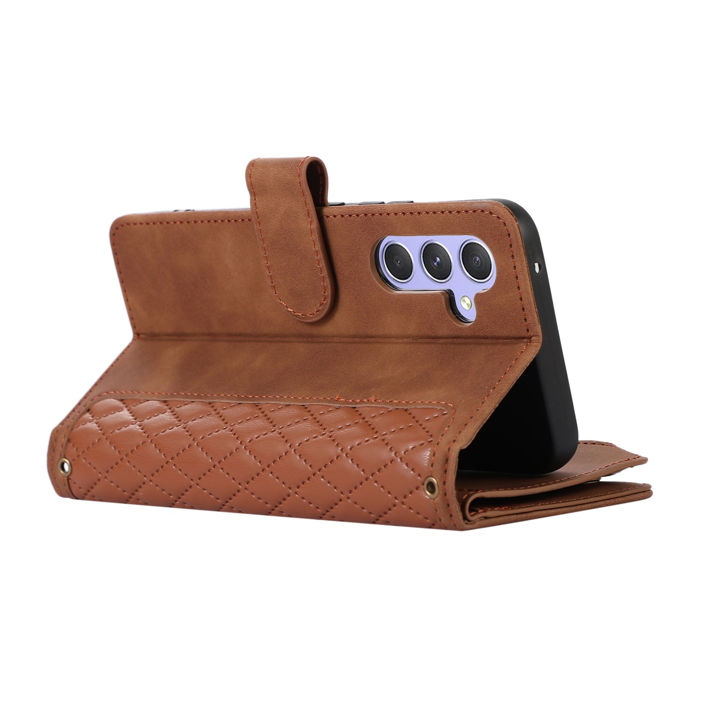 For Samsung Galaxy A24 4G Zipper Pocket Wallet Stand Phone Case 9 Card Slots Imprinted Leather Shell