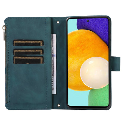 For Samsung Galaxy A53 5G Zipper Pocket Leather Stand Wallet Shell 9 Card Slots Rhombus Grid Phone Case