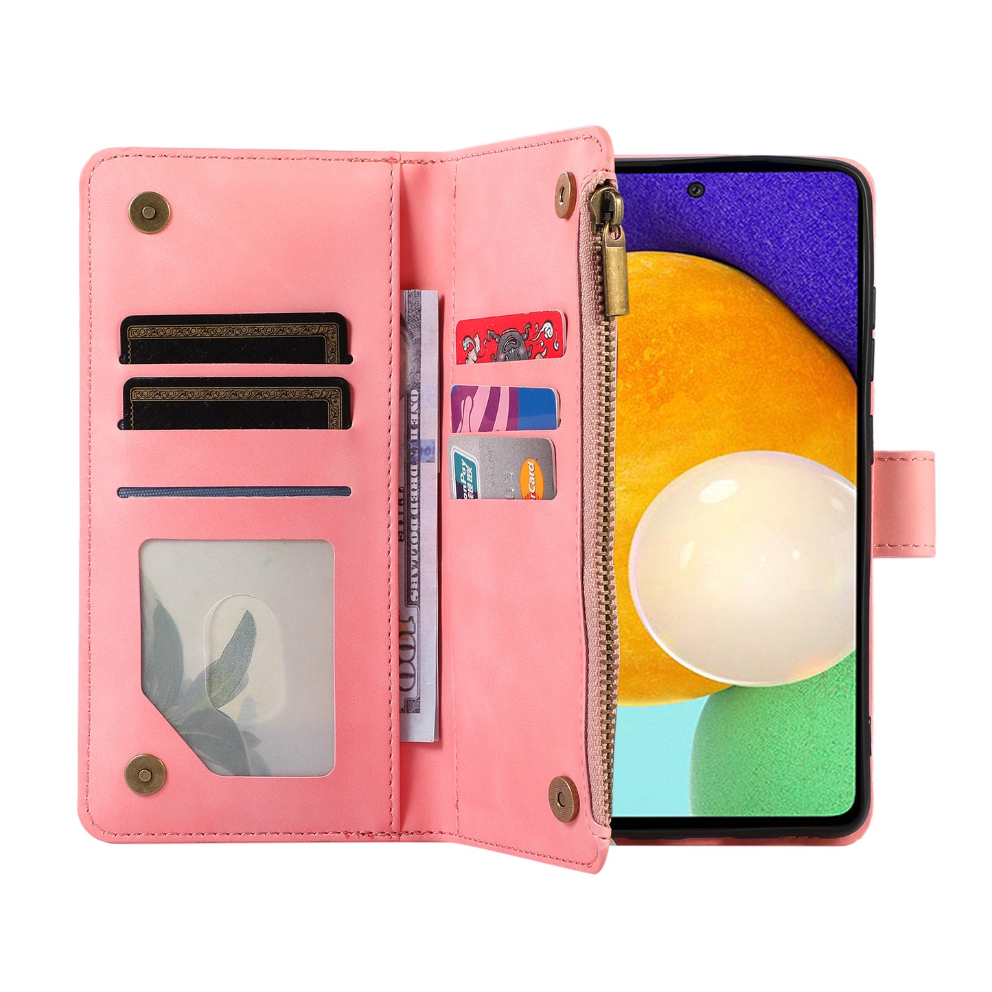 For Samsung Galaxy A53 5G Zipper Pocket Leather Stand Wallet Shell 9 Card Slots Rhombus Grid Phone Case