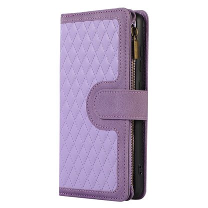 For Samsung Galaxy A53 5G Zipper Pocket Leather Stand Wallet Shell 9 Card Slots Rhombus Grid Phone Case