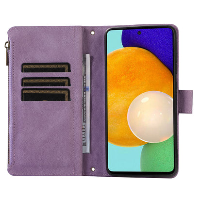 For Samsung Galaxy A53 5G Zipper Pocket Leather Stand Wallet Shell 9 Card Slots Rhombus Grid Phone Case