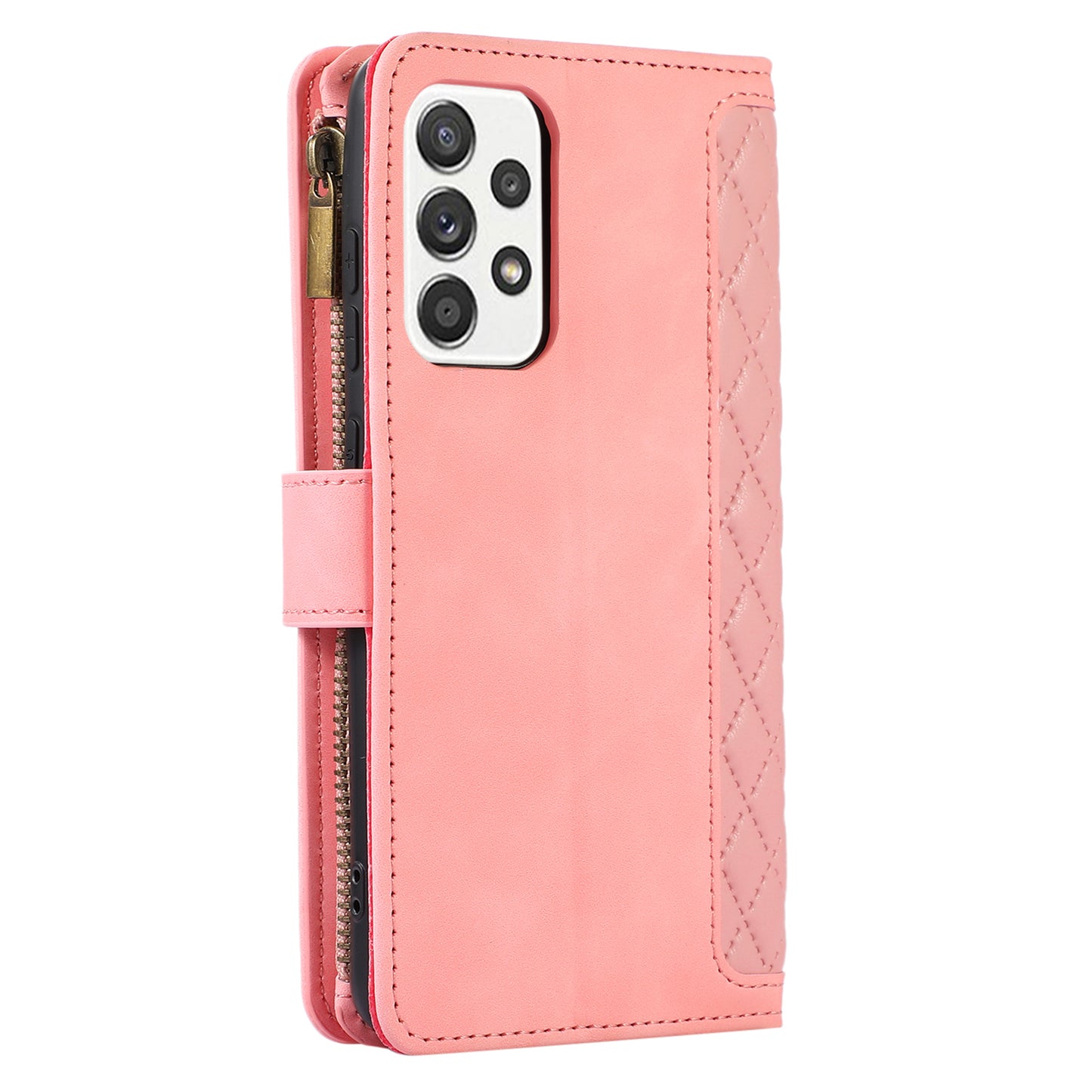 For Samsung Galaxy A32 5G / M32 5G Rhombus Design Zipper Pocket Leather Phone Case  9 Card Slots Wallet Stand Cover