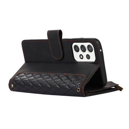 For Samsung Galaxy A32 5G / M32 5G Rhombus Design Zipper Pocket Leather Phone Case  9 Card Slots Wallet Stand Cover