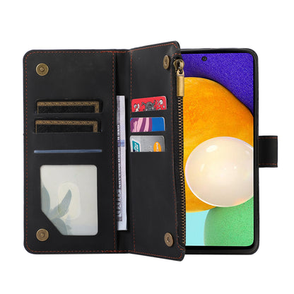 For Samsung Galaxy A32 5G / M32 5G Rhombus Design Zipper Pocket Leather Phone Case  9 Card Slots Wallet Stand Cover