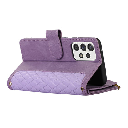 For Samsung Galaxy A32 5G / M32 5G Rhombus Design Zipper Pocket Leather Phone Case  9 Card Slots Wallet Stand Cover