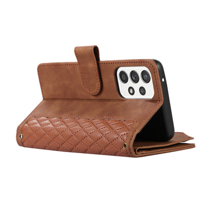 For Samsung Galaxy A32 5G / M32 5G Rhombus Design Zipper Pocket Leather Phone Case  9 Card Slots Wallet Stand Cover