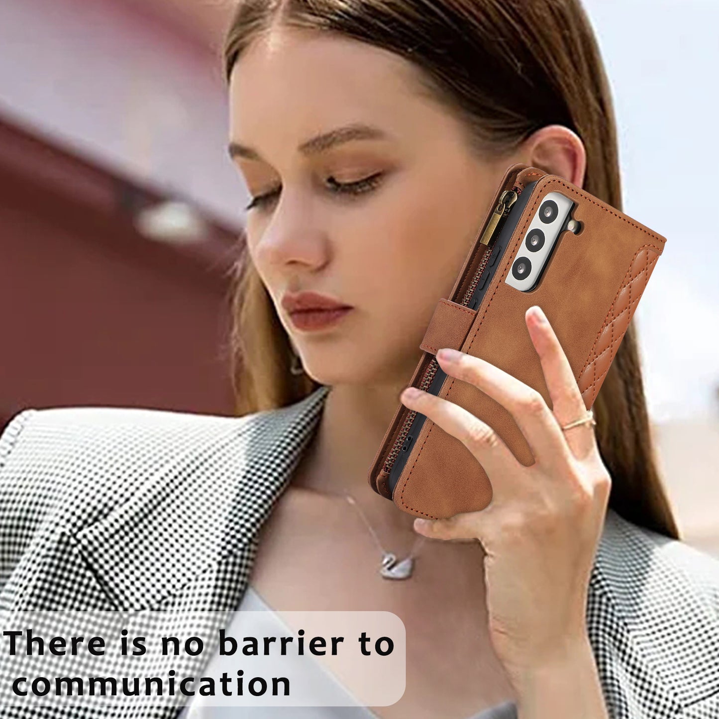 For Samsung Galaxy S21 FE 5G Zipper Pocket 9 Card Slots Phone Case PU Leather Wallet Stand Anti-drop Cover