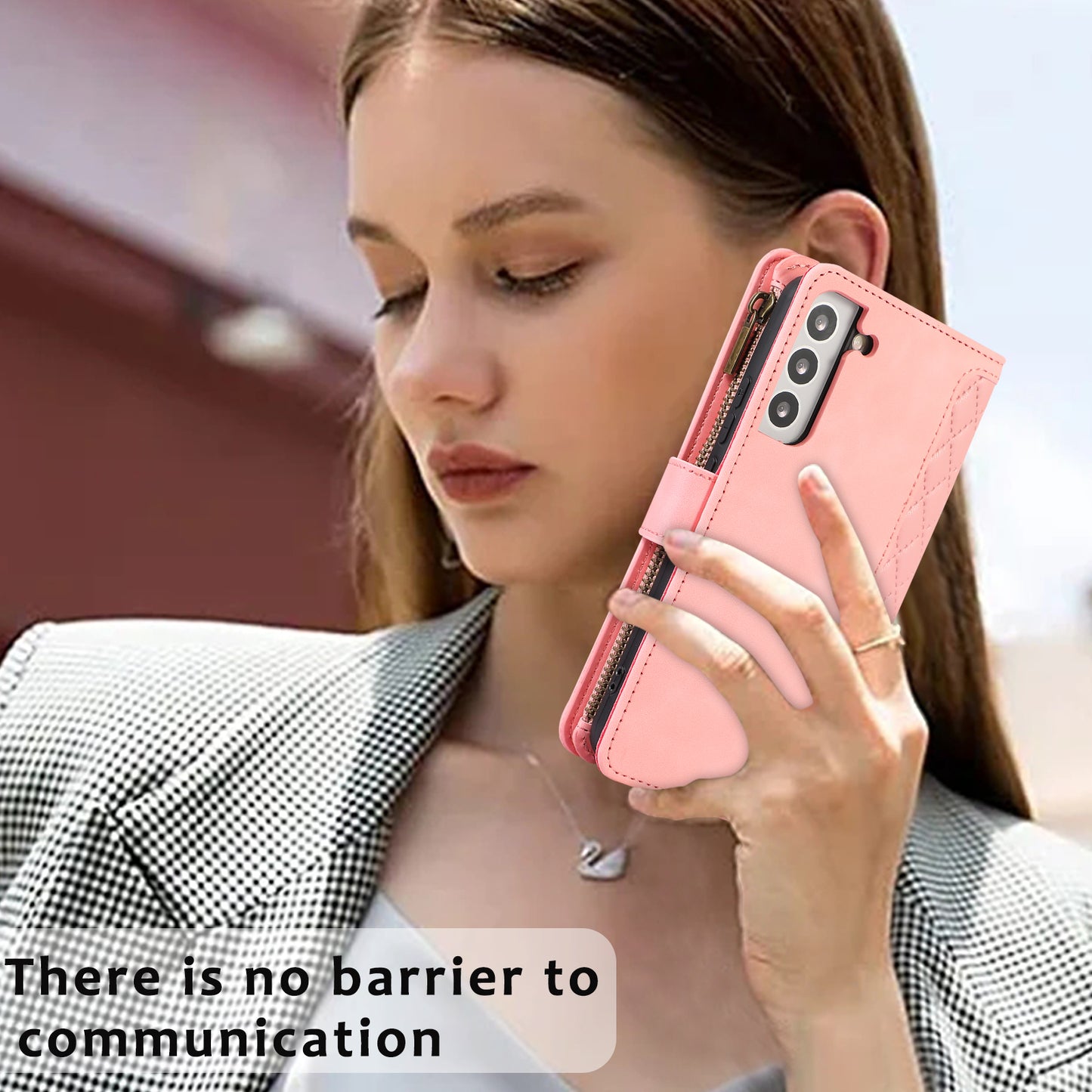 For Samsung Galaxy S21 FE 5G Zipper Pocket 9 Card Slots Phone Case PU Leather Wallet Stand Anti-drop Cover