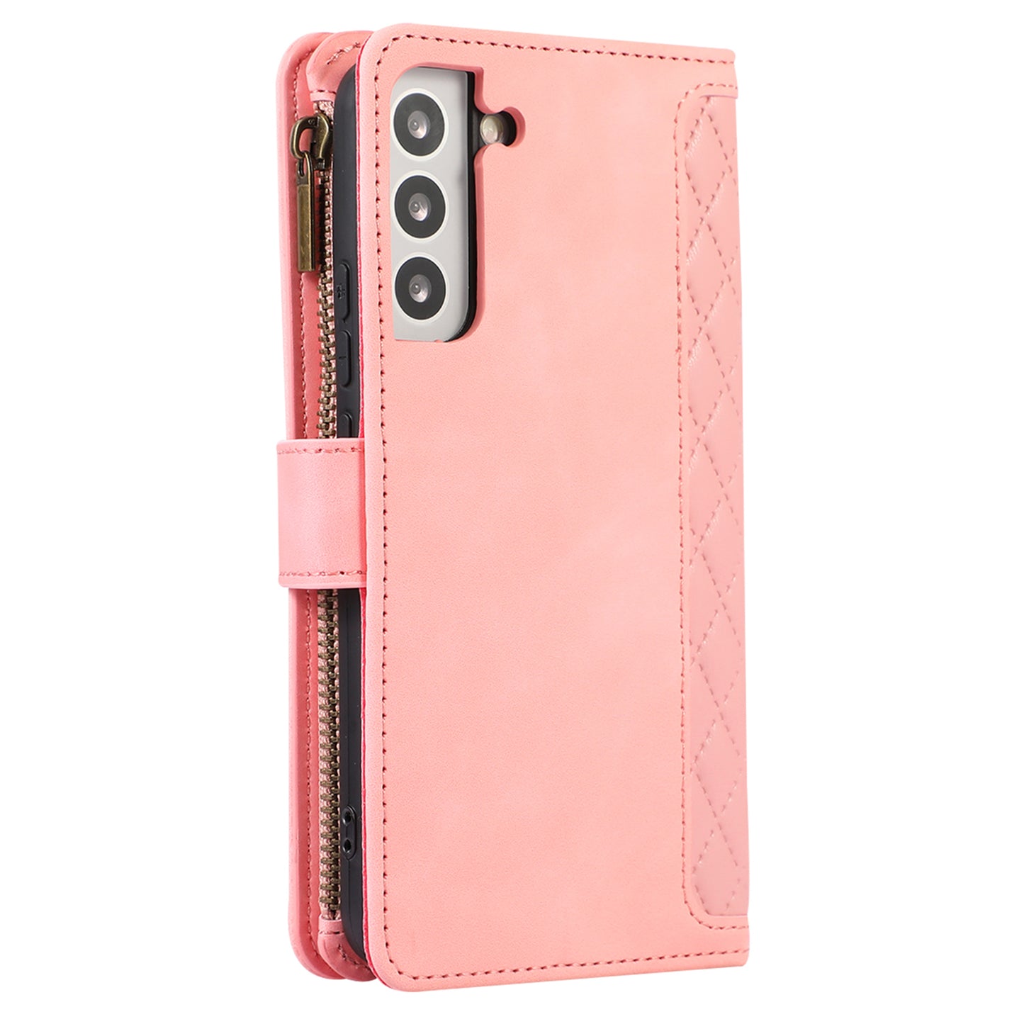 For Samsung Galaxy S21 FE 5G Zipper Pocket 9 Card Slots Phone Case PU Leather Wallet Stand Anti-drop Cover