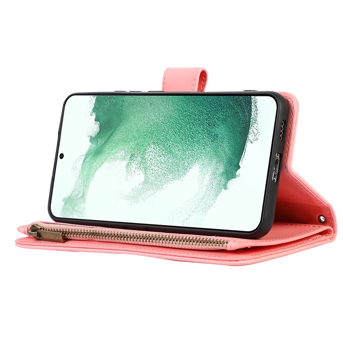 For Samsung Galaxy S21 FE 5G Zipper Pocket 9 Card Slots Phone Case PU Leather Wallet Stand Anti-drop Cover