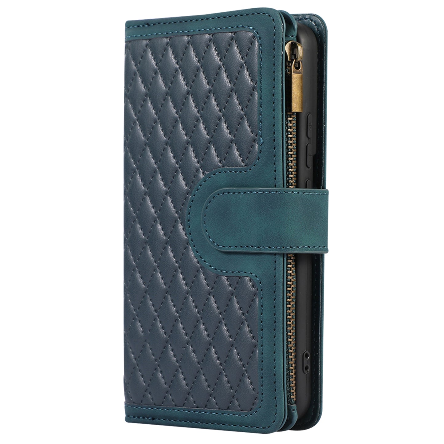 For Samsung Galaxy S21 FE 5G Zipper Pocket 9 Card Slots Phone Case PU Leather Wallet Stand Anti-drop Cover