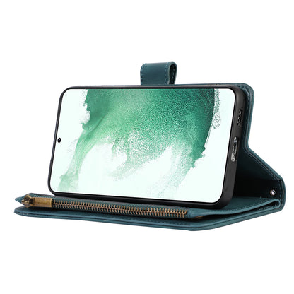 For Samsung Galaxy S21 FE 5G Zipper Pocket 9 Card Slots Phone Case PU Leather Wallet Stand Anti-drop Cover