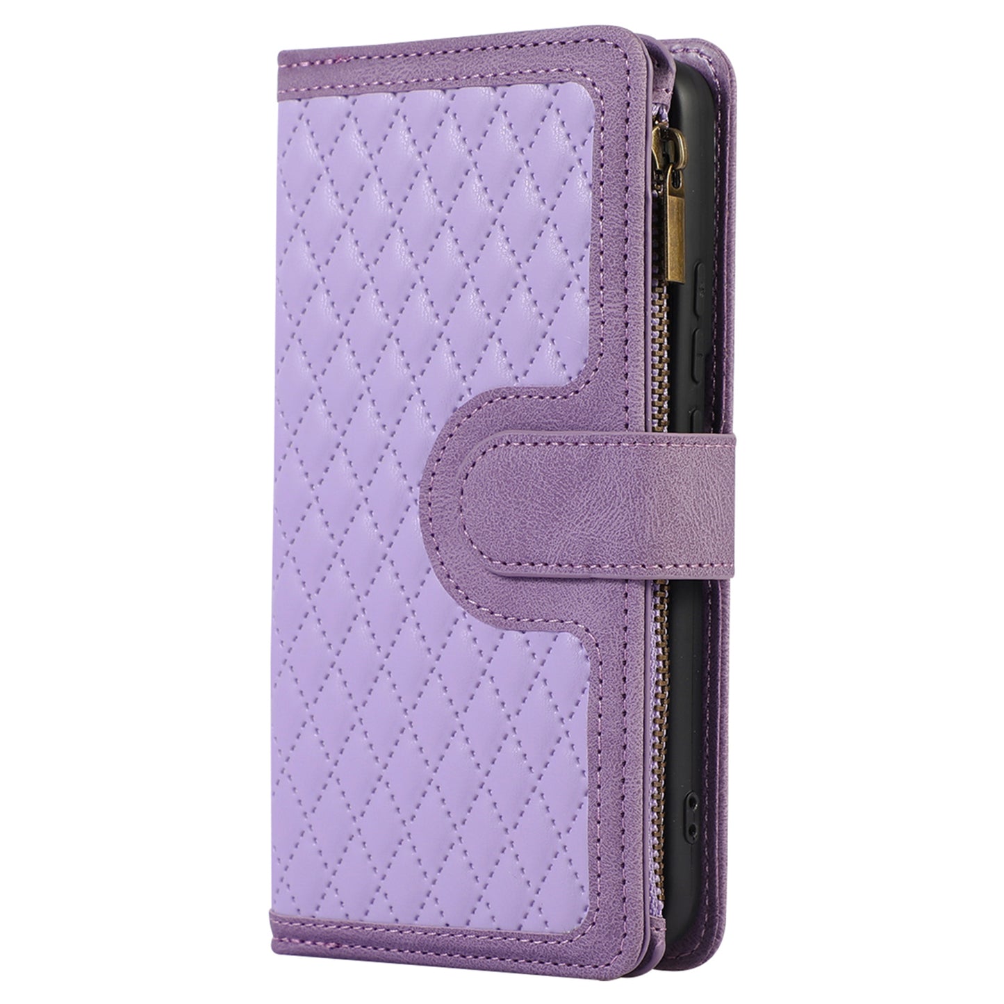 For Samsung Galaxy S21 FE 5G Zipper Pocket 9 Card Slots Phone Case PU Leather Wallet Stand Anti-drop Cover