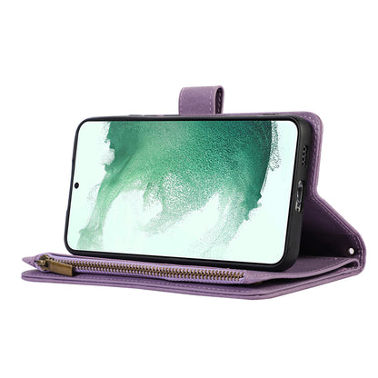 For Samsung Galaxy S21 FE 5G Zipper Pocket 9 Card Slots Phone Case PU Leather Wallet Stand Anti-drop Cover