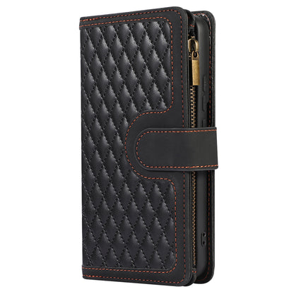 For Samsung Galaxy S21 FE 5G Zipper Pocket 9 Card Slots Phone Case PU Leather Wallet Stand Anti-drop Cover