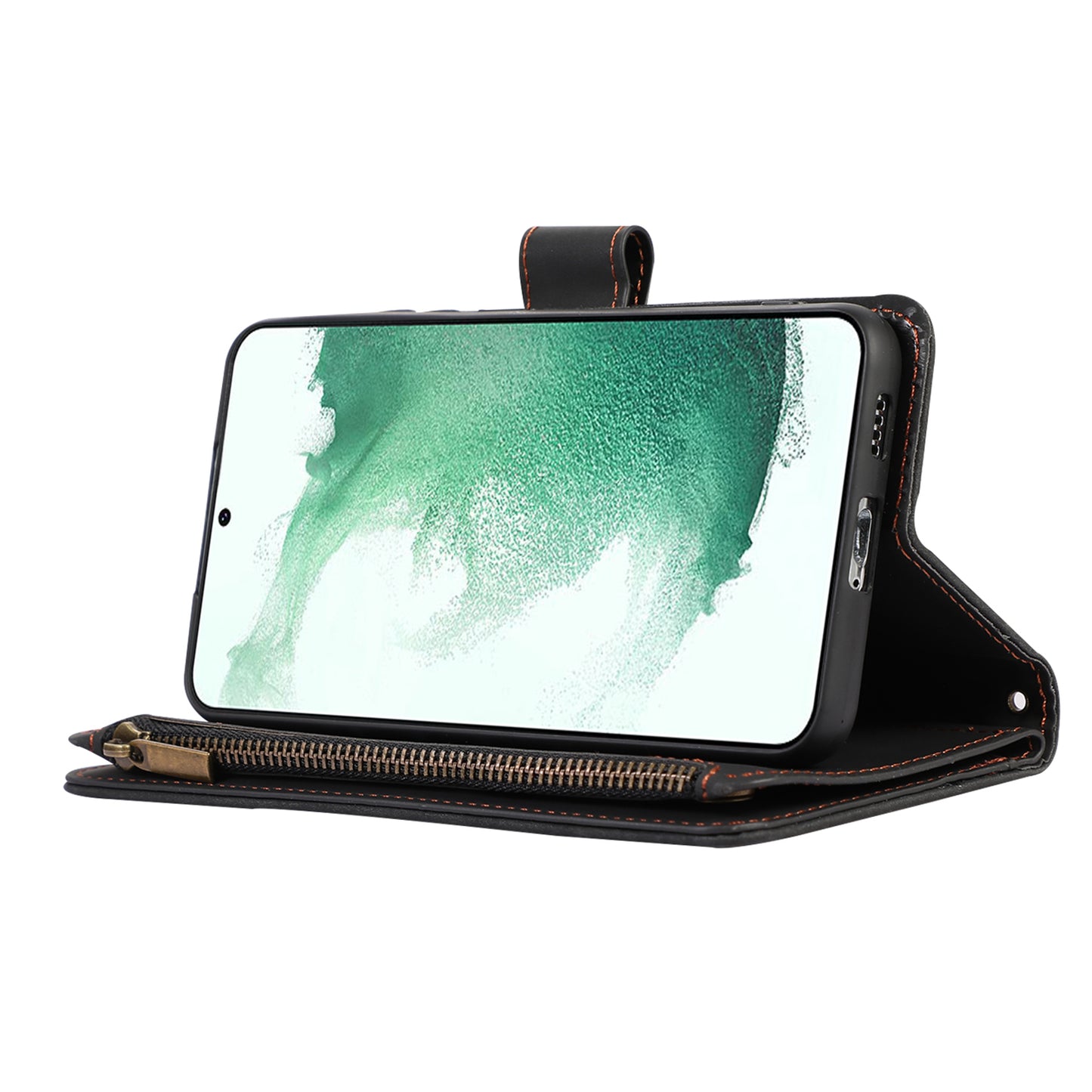 For Samsung Galaxy S21 FE 5G Zipper Pocket 9 Card Slots Phone Case PU Leather Wallet Stand Anti-drop Cover