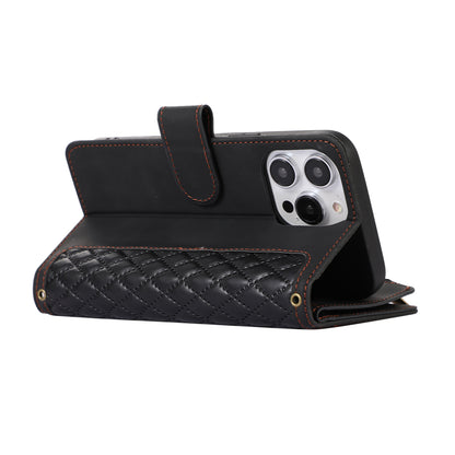 For iPhone 12 / 12 Pro 6.1 inch Zipper Pocket Leather Protective Shell Wallet Stand Phone Case with 9 Card Slots