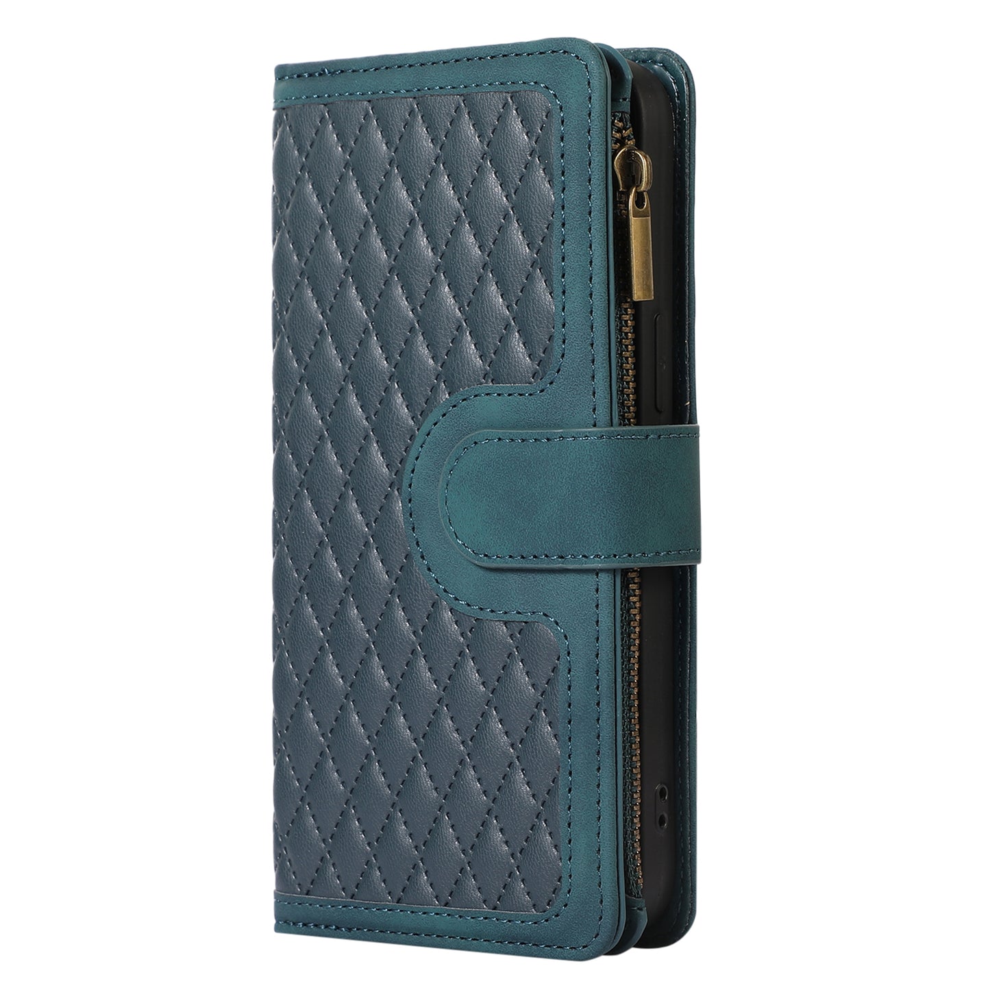 For iPhone 12 / 12 Pro 6.1 inch Zipper Pocket Leather Protective Shell Wallet Stand Phone Case with 9 Card Slots