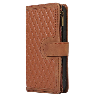 For iPhone 12 / 12 Pro 6.1 inch Zipper Pocket Leather Protective Shell Wallet Stand Phone Case with 9 Card Slots