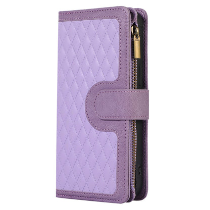 For iPhone 12 / 12 Pro 6.1 inch Zipper Pocket Leather Protective Shell Wallet Stand Phone Case with 9 Card Slots