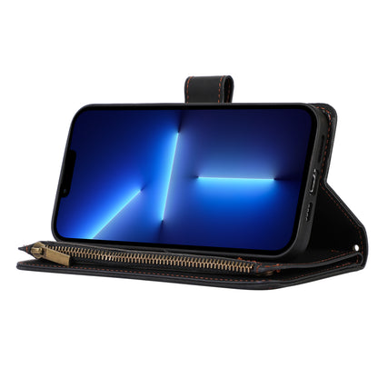 For iPhone 13 Pro 6.1 inch Leather Card Holder Phone Case Rhombus Imprint Zipper Pocket Wallet Stand Cover