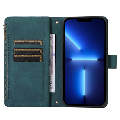For iPhone 13 Pro 6.1 inch Leather Card Holder Phone Case Rhombus Imprint Zipper Pocket Wallet Stand Cover