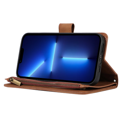 For iPhone 13 Pro 6.1 inch Leather Card Holder Phone Case Rhombus Imprint Zipper Pocket Wallet Stand Cover